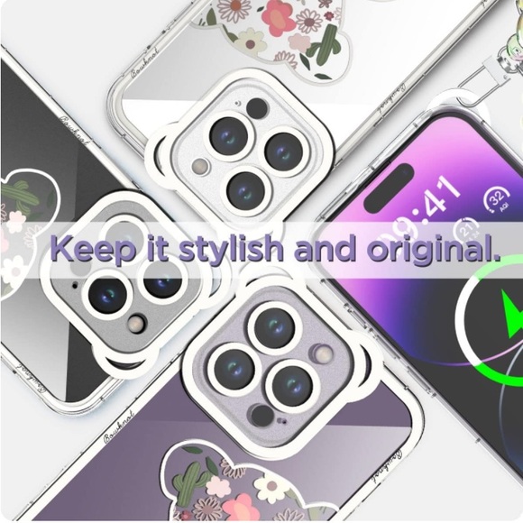 NEW🔥A1Case iPhone 14 Pro Protective Trendy Bear/Floral Clear With Wrist Strap - Picture 7 of 9